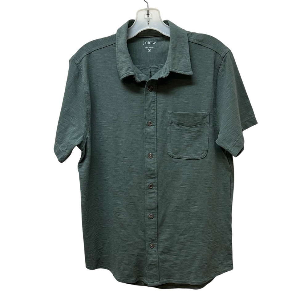 J Crew Short Sleeve Knit Button Down Shirt 100% Cotton Green Men's Size S NEW